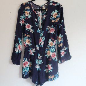Floral Boho Navy Blue Romper